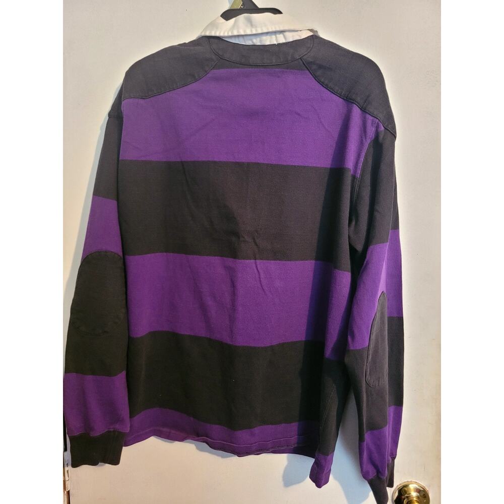 Vntg Polo By Ralph Lauren Polo Shirt Men L Purple Black Rugby Stripe Long Sleeve - Picture 2 of 12